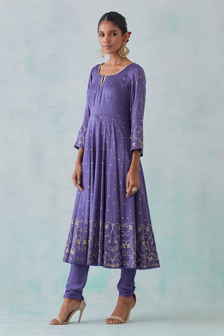 Buy Ikshita Choudhary Purple Satin, Chiffon Embroidery, Sequins Round Neck, Keyhole Hand Anarkali Set Online at Aza Fashions Buy_Ikshita Choudhary_Purple Satin, Chiffon Embroidery, Sequins Round Neck, Keyhole Hand Anarkali Set _Online_at_Aza_Fashions