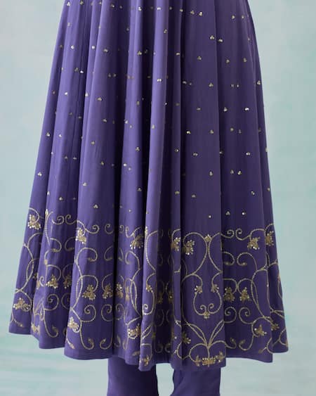 Shop Ikshita Choudhary Purple Satin, Chiffon Embroidery, Sequins Round Neck, Keyhole Hand Anarkali Set Online at Aza Fashions Shop_Ikshita Choudhary_Purple Satin, Chiffon Embroidery, Sequins Round Neck, Keyhole Hand Anarkali Set _Online_at_Aza_Fashions