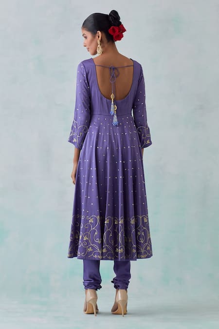 Shop Ikshita Choudhary Purple Satin, Chiffon Embroidery, Sequins Round Neck, Keyhole Hand Anarkali Set at Aza Fashions Shop_Ikshita Choudhary_Purple Satin, Chiffon Embroidery, Sequins Round Neck, Keyhole Hand Anarkali Set _at_Aza_Fashions
