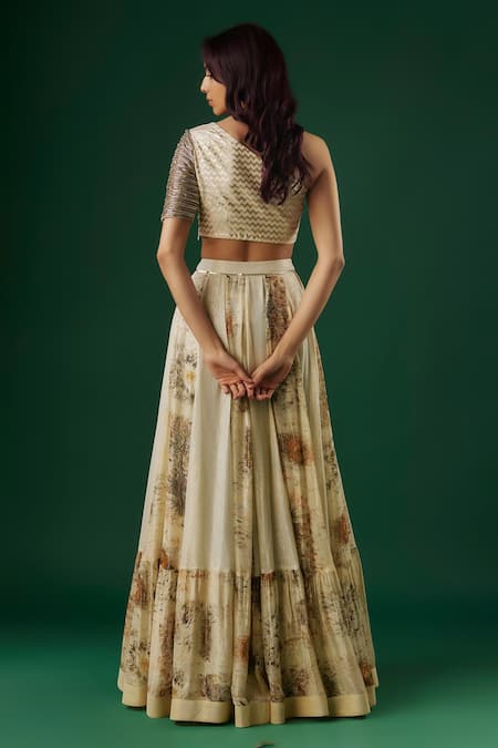 Shop Breathe By Aakanksha Singh Ivory Brocade, Georgette Sequins One Cassandra Printed Textured Lehenga Set at Aza Fashions Shop_Breathe By Aakanksha Singh_Ivory Brocade, Georgette Sequins One Cassandra Printed Textured Lehenga Set _at_Aza_Fashions
