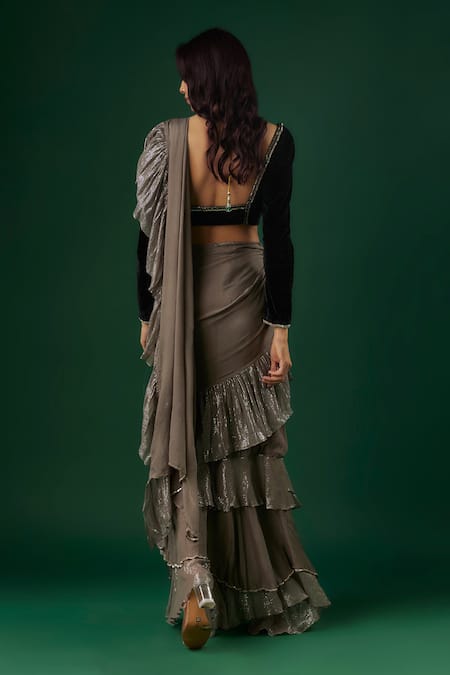 Breathe By Aakanksha Singh Charmer Pre-Draped Ruffle Tiered Saree With Blouse 