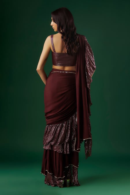 Breathe By Aakanksha Singh Enchantress Pre-Draped Ruffle Textured Saree With Blouse 