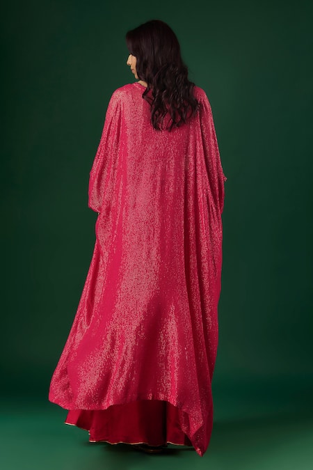 Shop Breathe By Aakanksha Singh Fuchsia Georgette, Brocade Fortune Textured Cape Sharara Set at Aza Fashions Shop_Breathe By Aakanksha Singh_Fuchsia Georgette, Brocade Fortune Textured Cape Sharara Set _at_Aza_Fashions