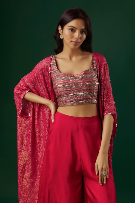 Buy Breathe By Aakanksha Singh Fuchsia Georgette, Brocade Fortune Textured Cape Sharara Set Online at Aza Fashions Buy_Breathe By Aakanksha Singh_Fuchsia Georgette, Brocade Fortune Textured Cape Sharara Set _Online_at_Aza_Fashions