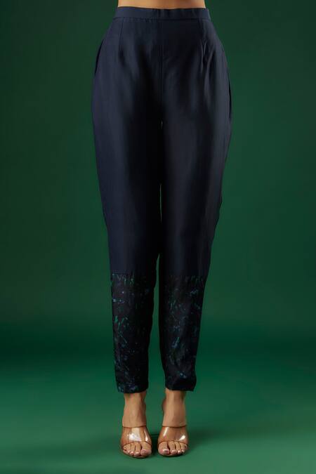 Shop_Breathe By Aakanksha Singh_Blue Georgette, Silk Sequins, Magician Rose Pattern Jacket Pre-draped Pant Saree _Online_at_Aza_Fashions