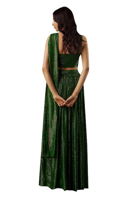 Buy Breathe By Aakanksha Singh Green Georgette Oracle Embellished Slit Pre-draped Saree With Corset Blouse Online at Aza Fashions Buy_Breathe By Aakanksha Singh_Green Georgette Oracle Embellished Slit Pre-draped Saree With Corset Blouse _Online_at_Aza_Fashions