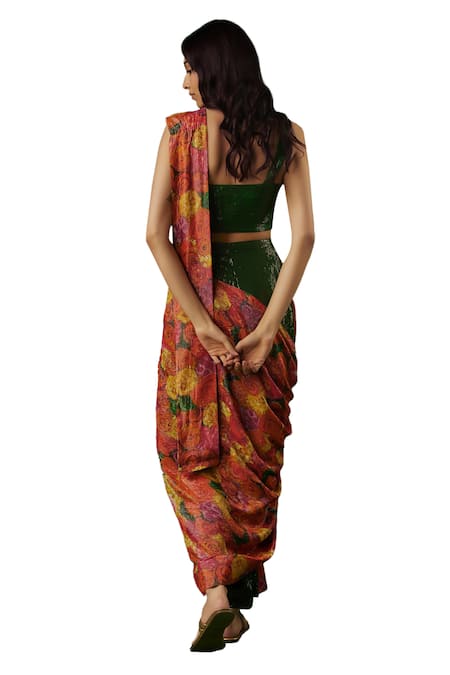 Buy Breathe By Aakanksha Singh Multi Color Georgette Prophet Printed And Pre-draped Saree With Blouse Online at Aza Fashions Buy_Breathe By Aakanksha Singh_Multi Color Georgette Prophet Printed And Pre-draped Saree With Blouse _Online_at_Aza_Fashions