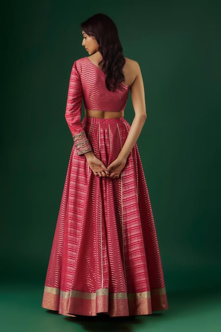 Shop Breathe By Aakanksha Singh Fuchsia Brocade, Chanderi Sequins Sorcerer Chevron Pattern Lehenga With Blouse at Aza Fashions Shop_Breathe By Aakanksha Singh_Fuchsia Brocade, Chanderi Sequins Sorcerer Chevron Pattern Lehenga With Blouse _at_Aza_Fashions