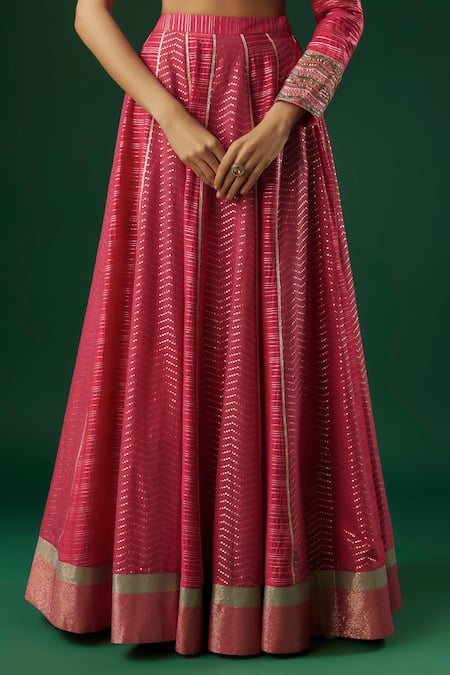 Breathe By Aakanksha Singh Fuchsia Brocade, Chanderi Sequins Sorcerer Chevron Pattern Lehenga With Blouse Online at Aza Fashions Breathe By Aakanksha Singh_Fuchsia Brocade, Chanderi Sequins Sorcerer Chevron Pattern Lehenga With Blouse _Online_at_Aza_Fashions