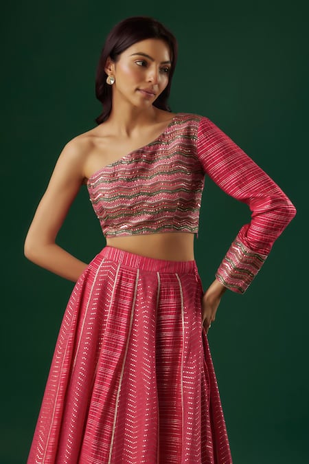 Buy Breathe By Aakanksha Singh Fuchsia Brocade, Chanderi Sequins Sorcerer Chevron Pattern Lehenga With Blouse Online at Aza Fashions Buy_Breathe By Aakanksha Singh_Fuchsia Brocade, Chanderi Sequins Sorcerer Chevron Pattern Lehenga With Blouse _Online_at_Aza_Fashions