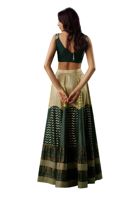 Buy Breathe By Aakanksha Singh Green Brocade, Organza Sequins Talisman Textured Chevron Panelled Lehenga Set Online at Aza Fashions Buy_Breathe By Aakanksha Singh_Green Brocade, Organza Sequins Talisman Textured Chevron Panelled Lehenga Set _Online_at_Aza_Fashions