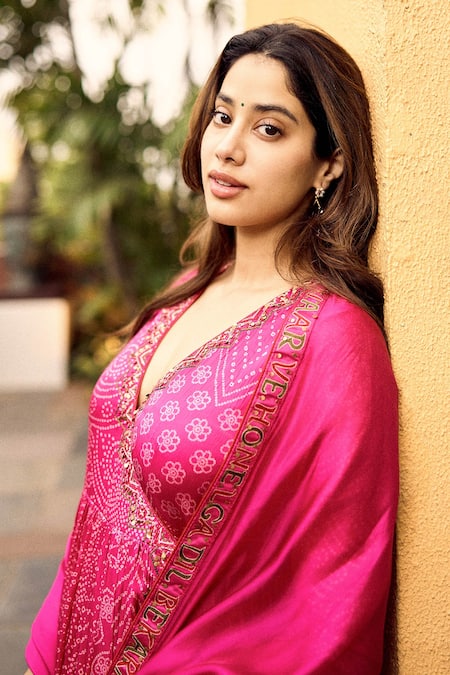 Shop_Punit Balana_Pink Silk, Satin Embroidery Pakeezah Bandhani Printed Angrakha Churidar Set _Online_at_Aza_Fashions