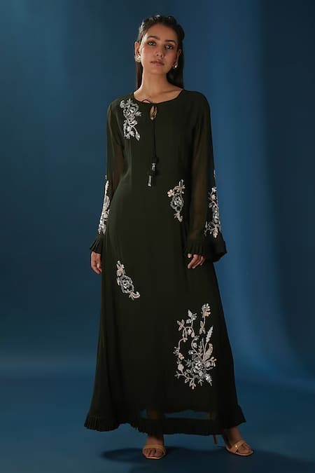 Baidehi Floral Embroidered Frill Edged Dress 