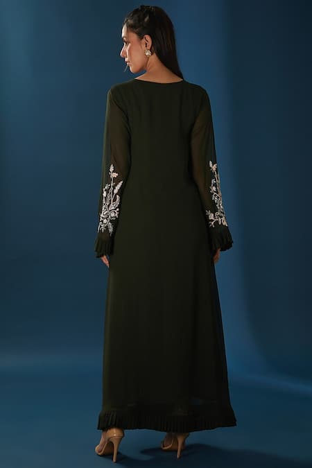 Baidehi Floral Embroidered Frill Edged Dress 