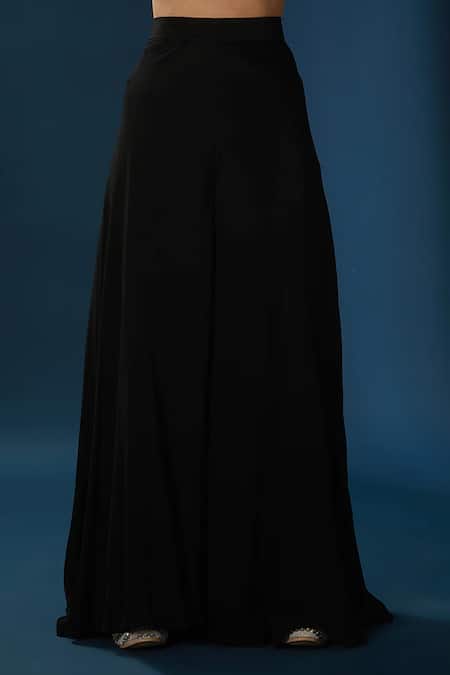 BAIDEHI Black Georgette, Chiffon Pearls, Sequins Embroidered Angrakha With Sharara Online at Aza Fashions BAIDEHI_Black Georgette, Chiffon Pearls, Sequins Embroidered Angrakha With Sharara _Online_at_Aza_Fashions