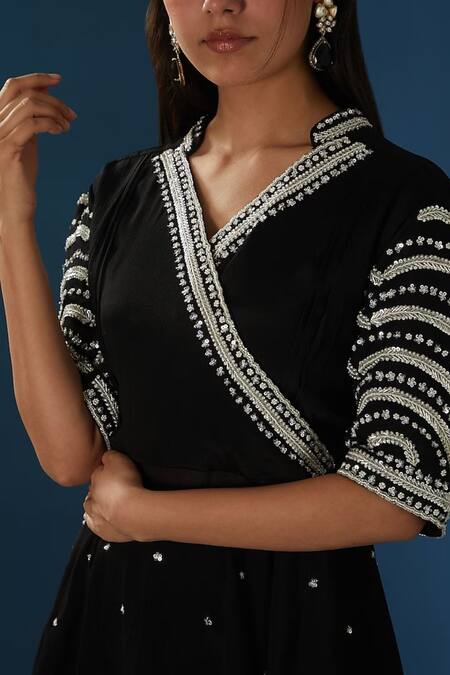 Buy BAIDEHI Black Georgette, Chiffon Pearls, Sequins Embroidered Angrakha With Sharara Online at Aza Fashions Buy_BAIDEHI_Black Georgette, Chiffon Pearls, Sequins Embroidered Angrakha With Sharara _Online_at_Aza_Fashions