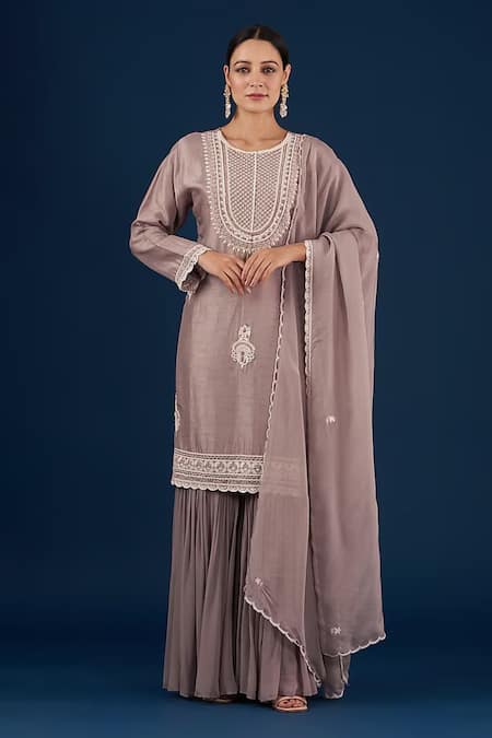 BAIDEHI Straight Antique Embroidered Kurta & Sharara Set 