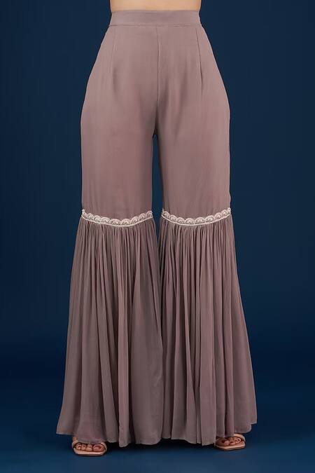 BAIDEHI Beige Georgette, Organza Pearls, Zari, Straight Antique Kurta And Sharara Set Online at Aza Fashions BAIDEHI_Beige Georgette, Organza Pearls, Zari, Straight Antique Kurta And Sharara Set_Online_at_Aza_Fashions