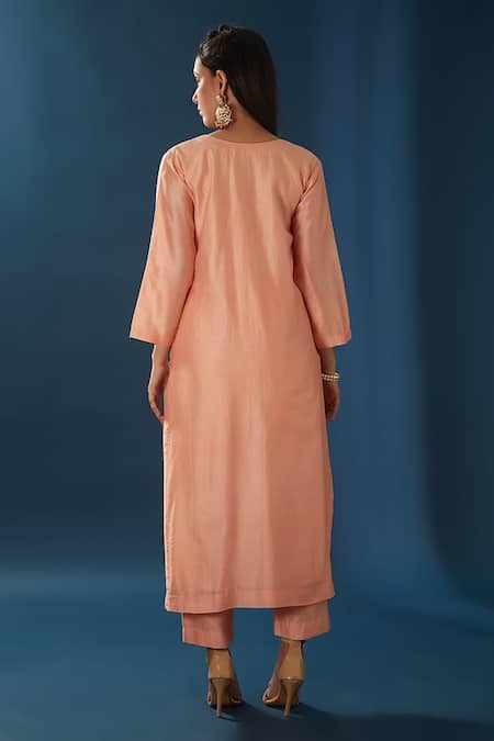 Baidehi Chanderi Floral Embroidered Straight Kurta & Pant Set 