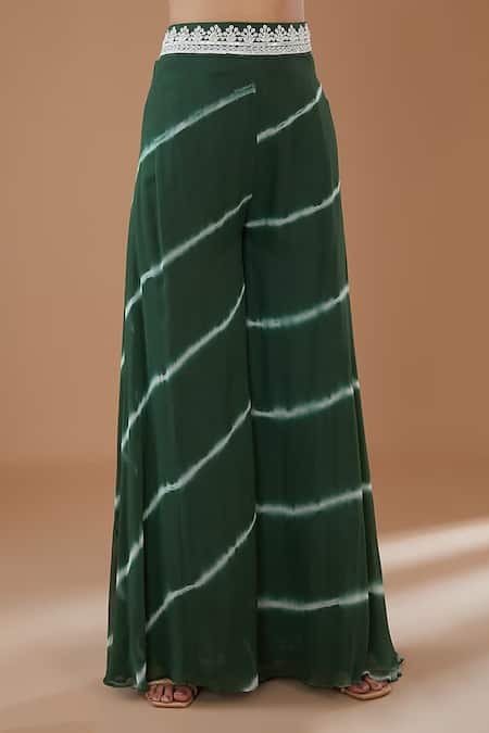 BAIDEHI Green Georgette Cut Work, Embroidery, Sequins, High-low Tunic With Sharara Online at Aza Fashions BAIDEHI_Green Georgette Cut Work, Embroidery, Sequins, High-low Tunic With Sharara _Online_at_Aza_Fashions