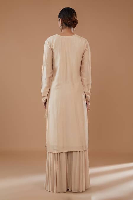Shop BAIDEHI Beige Bamboo, Georgette, Organza Floral Straight Kurta With Sharara Set at Aza Fashions Shop_BAIDEHI_Beige Bamboo, Georgette, Organza Floral Straight Kurta With Sharara Set _at_Aza_Fashions