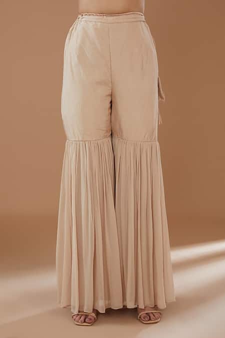 BAIDEHI Beige Bamboo, Georgette, Organza Floral Straight Kurta With Sharara Set Online at Aza Fashions BAIDEHI_Beige Bamboo, Georgette, Organza Floral Straight Kurta With Sharara Set _Online_at_Aza_Fashions