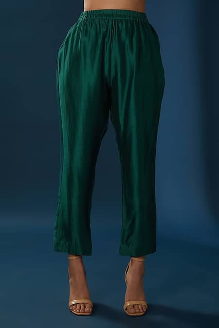 BAIDEHI Green Chanderi, Organza Sequins, Beads Round Floral Embroidered Kurta Pant Set Online at Aza Fashions BAIDEHI_Green Chanderi, Organza Sequins, Beads Round Floral Embroidered Kurta Pant Set _Online_at_Aza_Fashions
