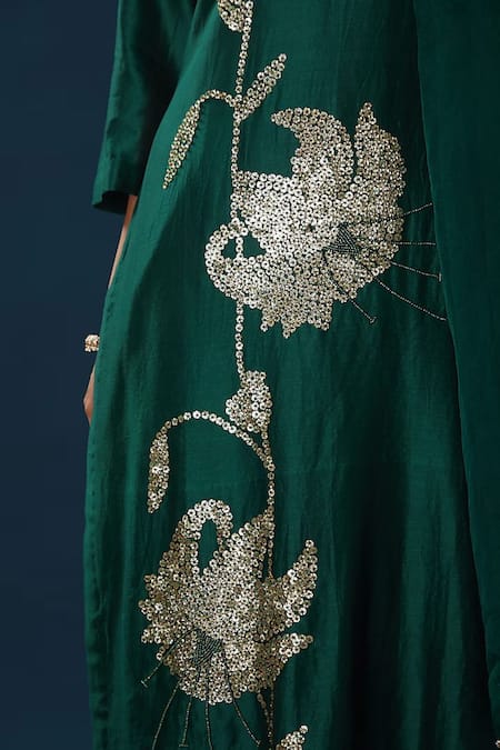 Buy BAIDEHI Green Chanderi, Organza Sequins, Beads Round Floral Embroidered Kurta Pant Set Online at Aza Fashions Buy_BAIDEHI_Green Chanderi, Organza Sequins, Beads Round Floral Embroidered Kurta Pant Set _Online_at_Aza_Fashions