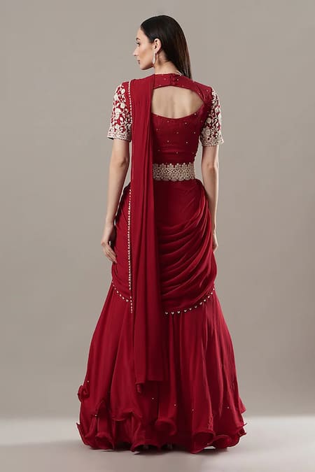 Baidehi Pre-Draped Ruffled Lehenga Saree & Blouse Set 