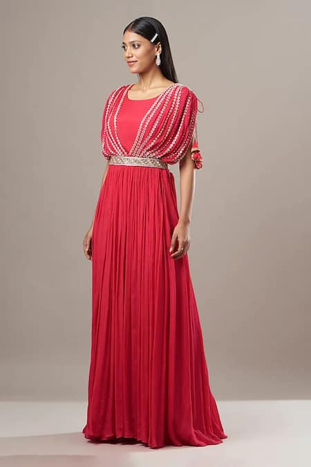 BAIDEHI Pearl Embroidered Gown With Belt 