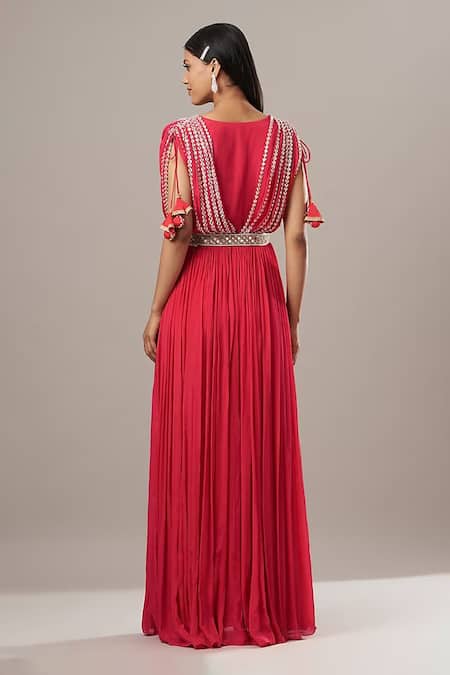 Baidehi Pearl Embroidered Gown With Belt 