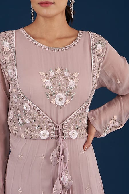 BAIDEHI Purple Georgette Cut Work, Pearls, Sequins Dabka Floral Embroidered Anarkali Online at Aza Fashions BAIDEHI_Purple Georgette Cut Work, Pearls, Sequins Dabka Floral Embroidered Anarkali _Online_at_Aza_Fashions