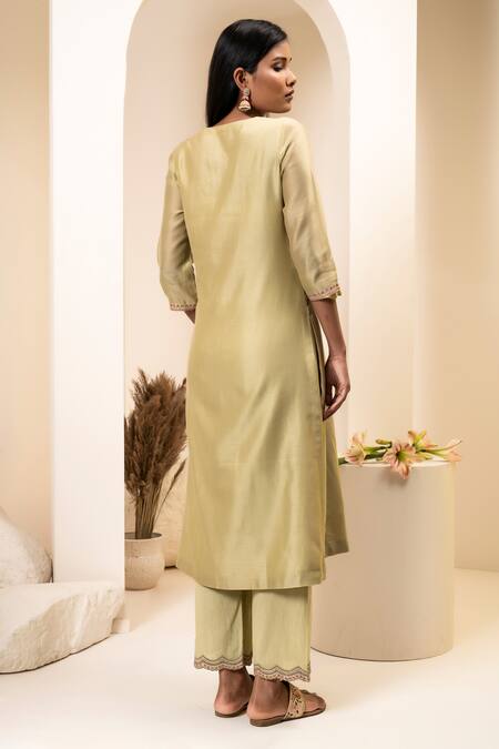 Suvastram Chanderi Floral Embroidered Kurta With Palazzo 