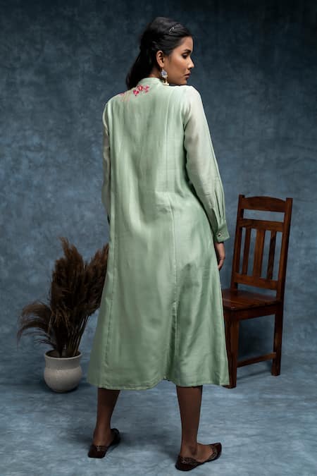 Suvastram Chanderi Floral Embroidered Panelled Dress 