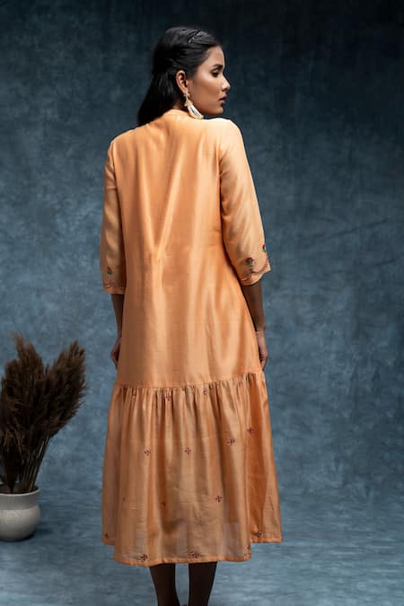 Suvastram Chanderi Floral Embroidered Tiered Dress 