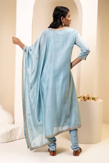 Suvastram Chanderi Embroidered Kurta Attached Dupatta With Churidar 