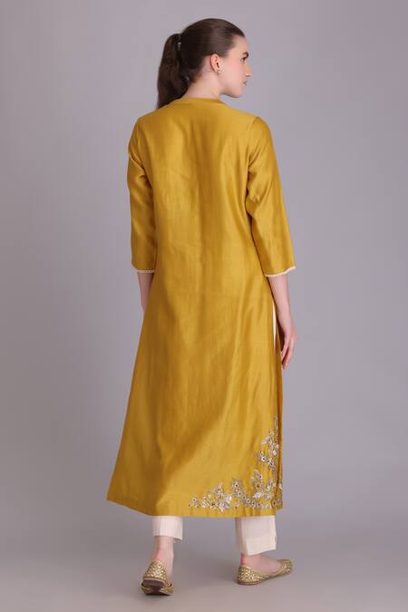 Suvastram Chanderi Embroidered Straight Kurta & Pant Set 