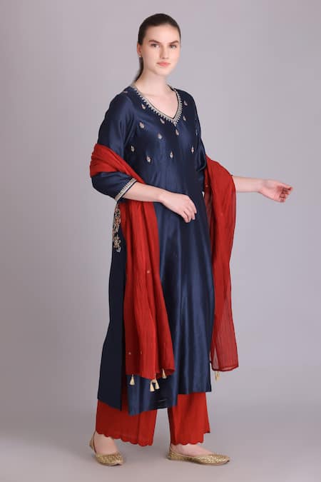 Suvastram A-line Sequin Embroidered Kurta Pant Set 