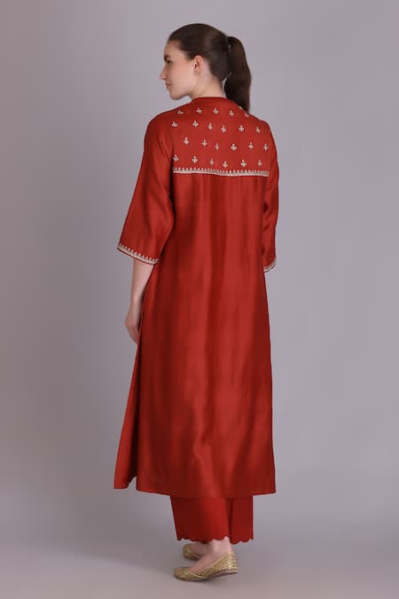 Suvastram A-line Thread Embroidered Kurta Pant Set 