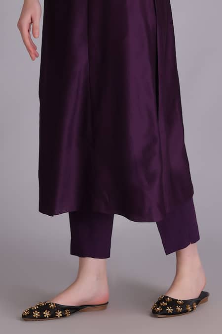 Shop_Suvastram_Purple Chanderi Silk, Silk, Cotton, Brocade Embroidery, Flower Kurta Pant Set_Online_at_Aza_Fashions