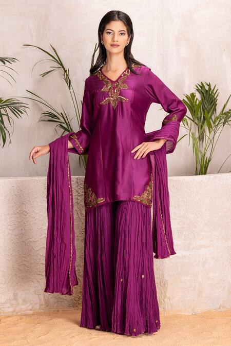 Suvastram Embroidered Kurta Sharara Set 