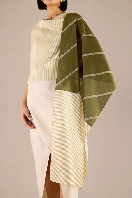 Ampm Green Tiya Pin Striped Scarf Online at Aza Fashions Ampm_Green Tiya Pin Striped Scarf_Online_at_Aza_Fashions