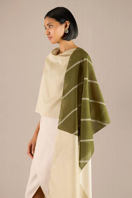 Shop Ampm Green Tiya Pin Striped Scarf at Aza Fashions Shop_Ampm_Green Tiya Pin Striped Scarf_at_Aza_Fashions