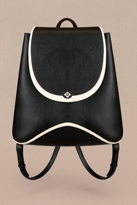 Shop Ampm Black Colorblocked Faux Leather Backpack at Aza Fashions Shop_Ampm_Black Colorblocked Faux Leather Backpack_at_Aza_Fashions
