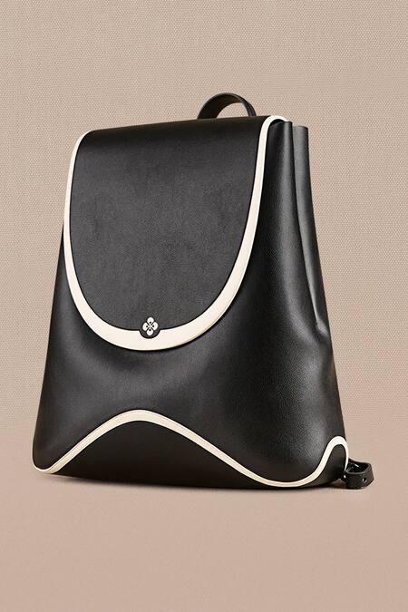 Ampm Black Colorblocked Faux Leather Backpack at Aza Fashions Ampm_Black Colorblocked Faux Leather Backpack_at_Aza_Fashions