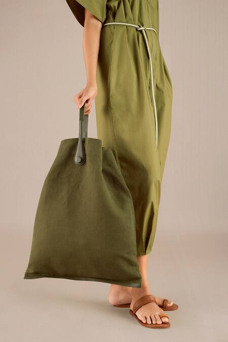 Buy Ampm Green Bibi Tote Bag Online at Aza Fashions Buy_Ampm_Green Bibi Tote Bag_Online_at_Aza_Fashions