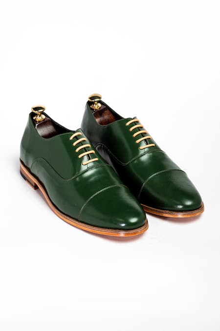 Shop Aniket Gupta Green Bottle Lace Tie-up Formal Shoes at Aza Fashions Shop_Aniket Gupta_Green Bottle Lace Tie-up Formal Shoes_at_Aza_Fashions