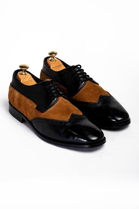 Shop_Aniket Gupta_Black Two Tone Leather Shoes _at_Aza_Fashions
