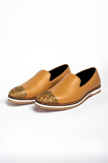 Shop_Aniket Gupta_Brown Sequins Ashok Embellished Shoes _at_Aza_Fashions