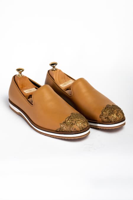 Buy_Aniket Gupta_Brown Sequins Ashok Embellished Shoes _Online_at_Aza_Fashions
